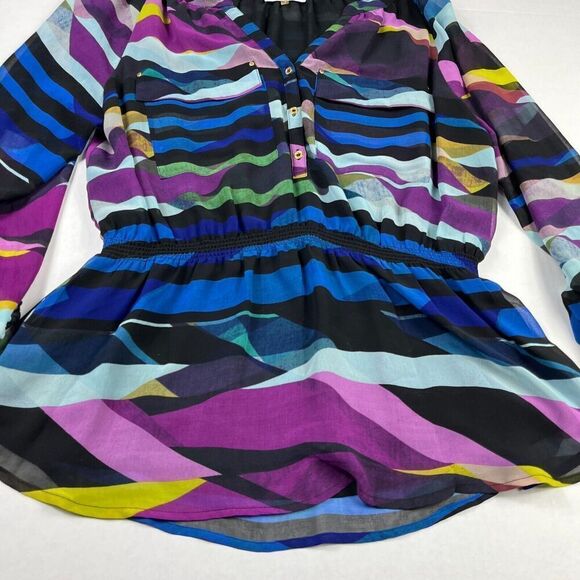 Calvin Klein Womens Peasant Blouse Striped Top Long Sleeve Artistic Shirt LARGE - Picture 2 of 12